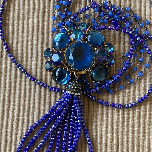 NWT Repurposed Vintage Pendant Triple Strand Long Bead Tassel Ne… - Picture 2 of 10